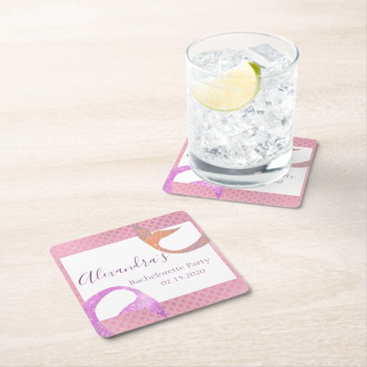 Rose Gold Sparkle Meerjungfrau Junggeselinnen-Absc Rechteckiger Pappuntersetzer (Vor Ort)