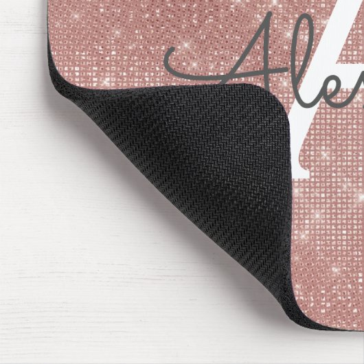 Rose Gold Sparkle Monogram Name Mousepad (Ecke)