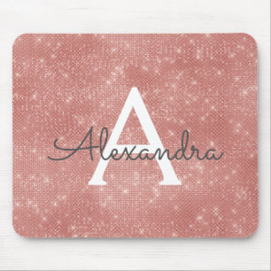 Rose Gold Sparkle Monogram Name Mousepad