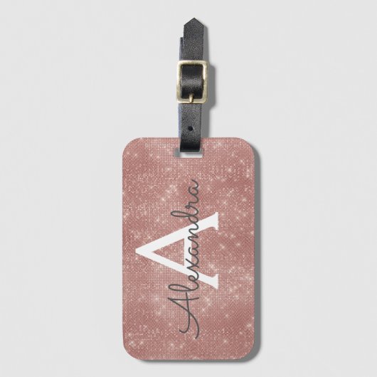 Rose Gold-Sparkle-Monogramm-Name Gepäckanhänger (Vorderseite Vertikal)