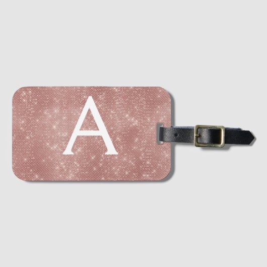 Rose Gold-Sparkle-Monogramm-Name Gepäckanhänger (Vorderseite (Horizontal))
