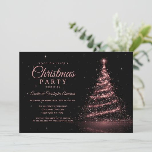 Rose Gold Sparkle Party Einladung (Stehend Vorderseite)