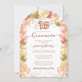 Rose Gold Sparkle Quinceañera Ballon Einladung