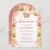 Rose Gold Sparkle Quinceañera Ballon Einladung (Vorne/Hinten)