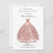 Rose Gold Sparkle Rosa Blume Quincean Einladung (Vorderseite)