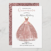 Rose Gold Sparkle Rosa Blume Quincean Einladung (Vorne/Hinten)