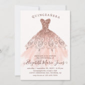 Rose Gold Sparkle Rosa Kleid QUINCEAÑERA Geburtsta Einladung (Vorderseite)