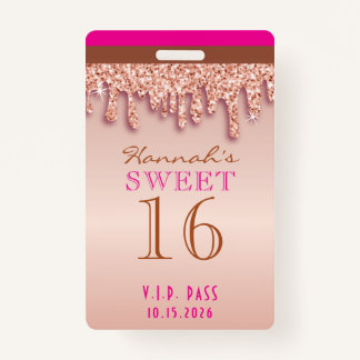 Rose Gold Sparkle-Tropfen 16 . Geburtstag VIP Ausweis