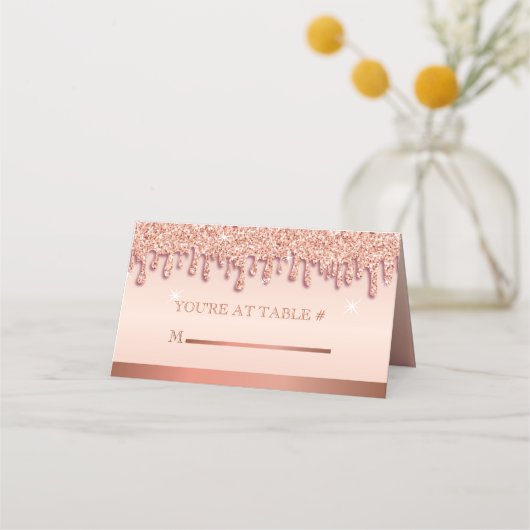Rose Gold Sparkle Tropfen TischEscort Card Platzkarte (Vorderseite)