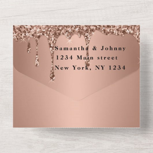 Rose Gold Sparkle UAWG Elegante All In One Einladung (Rückseite)