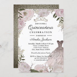 Rose Gold Sparkleider Blumenkohl Quinceanera Einladung