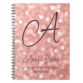 Rose Gold Sparkles Monogram Academic Year School Notizblock (Vorderseite)