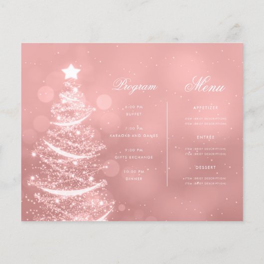 Rose Gold Sparkling Xmas Tree Einladung Programm M Flyer (Hinten)
