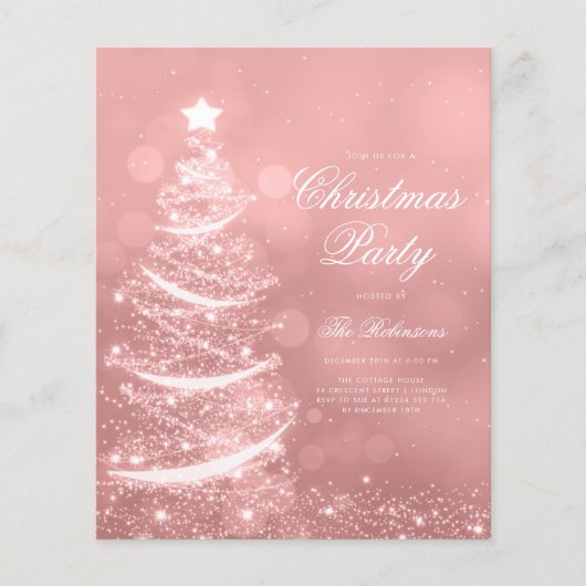 Rose Gold Sparkling Xmas Tree Einladung Programm M Flyer (Vorne)