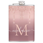 Rose Gold Sparkly Flask Personalized Name Letter Flachmann (Vorderseite)