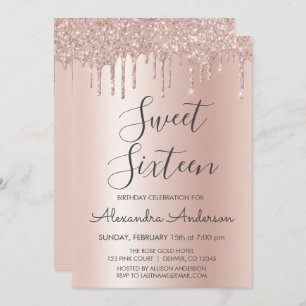 Rose Gold Sparkone Glitzer 16 . Geburtstag Geburts Einladung