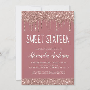 Rose Gold Sparkone Glitzer 16 . Geburtstag Geburts Einladung