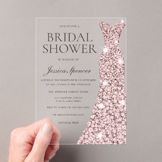 Rose Gold Sparkor Dress Brautparty Acryleinladungen (Insitu (Handheld))