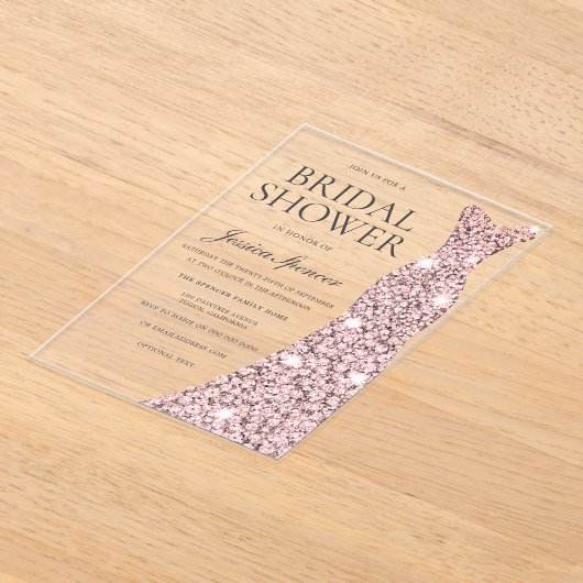 Rose Gold Sparkor Dress Brautparty Acryleinladungen (Ablage )