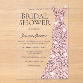 Rose Gold Sparkor Dress Brautparty Acryleinladungen (Vorderseite)