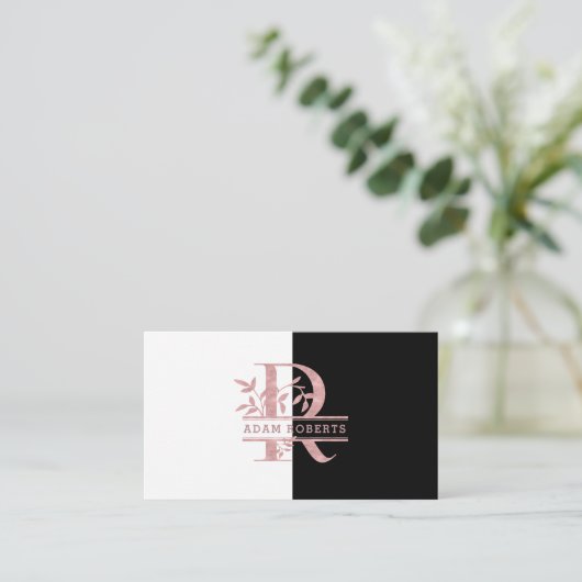 Rose Gold Split Custom Monogram Letter R Q S T U Visitenkarte (Stehend Vorderseite)