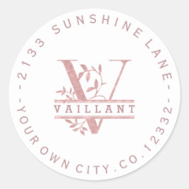 Rose Gold Split Custom Monogram T U W Y X Z White Runder Aufkleber