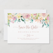 Rose Gold Spring Bloral Horizontal Hochzeit Save The Date (Vorderseite)