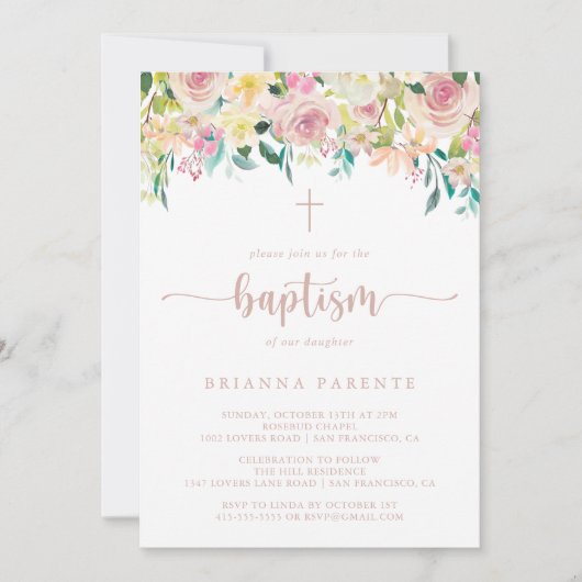 Rose Gold Spring Blumentaufen Einladung (Vorderseite)