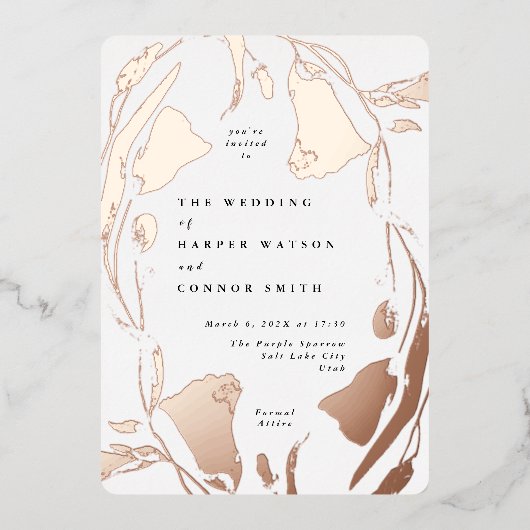 Rose Gold Spring Boho Wildblume Wedding Foto Folieneinladung (Vorderseite)