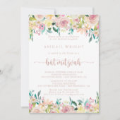 Rose Gold Spring Floral Bat Mitzvah Einladung (Vorderseite)
