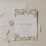 Rose Gold Spring Floral Bat Mitzvah Einladung<br><div class="desc">Diese Rose goldgelben Frühling floralen Fledermaus mitzvah Einladung ist perfekt für eine rustikale Fledermaus Mitzvah. Das Design besticht durch eine Fülle von bunten Pfannkuchen und grünem Blattwerk,  das schön in hübsche Bouquets eingefasst ist und die natürliche Schönheit inspiriere.</div>