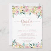 Rose Gold Spring Floral Gender Reveal Party Einladung (Vorderseite)