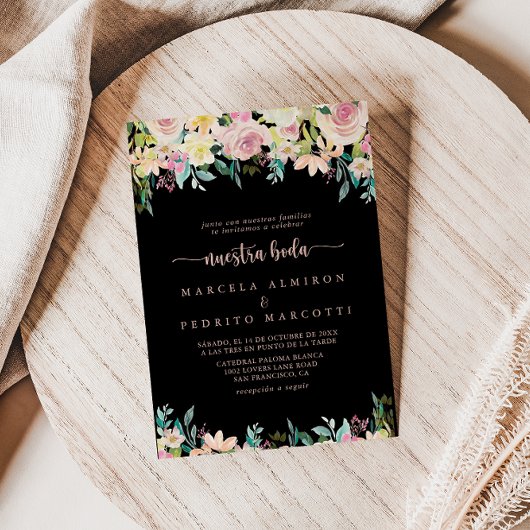 Rose Gold Spring Floral Nuestra Boda Wedding Einladung