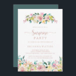 Rose Gold Spring Floral Überraschung Party Einladung<br><div class="desc">Diese Rose goldgelben Frühling Blumenüberraschung Party Einladung ist perfekt für einen rustikalen Geburtstag,  Ruhestand oder jede Überraschung Party. Das Design besticht durch eine Fülle von bunten Pfannkuchen und grünem Blattwerk,  das schön in hübsche Bouquets eingefasst ist und die natürliche Schönheit inspiriere.</div>