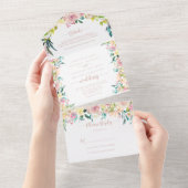 Rose Gold Spring Floral Wedding All In One Einladung (Abreißen)