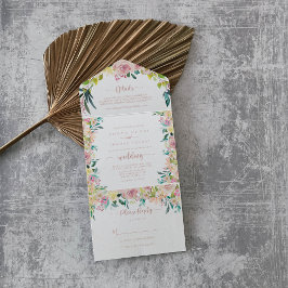 Rose Gold Spring Floral Wedding All In One Einladung