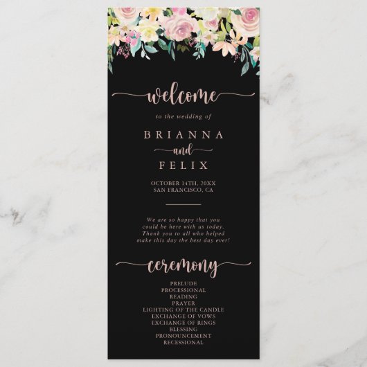 Rose Gold Spring Floral Wedding Program Programm (Vorderseite)