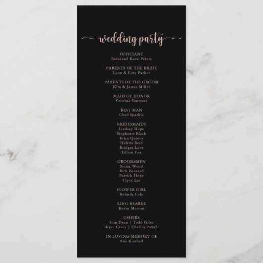 Rose Gold Spring Floral Wedding Program Programm (Rückseite)