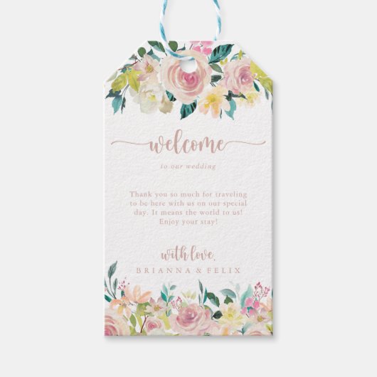 Rose Gold Spring Floral Wedding Willkommen Geschenkanhänger (Vorderseite)