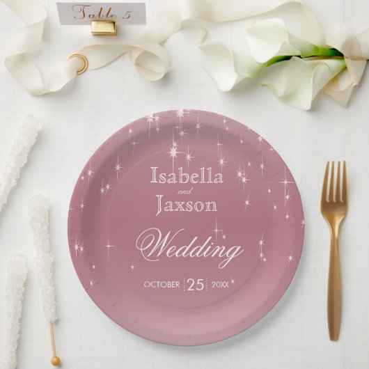 Rose Gold Star Lights Pappteller (Hochzeit)