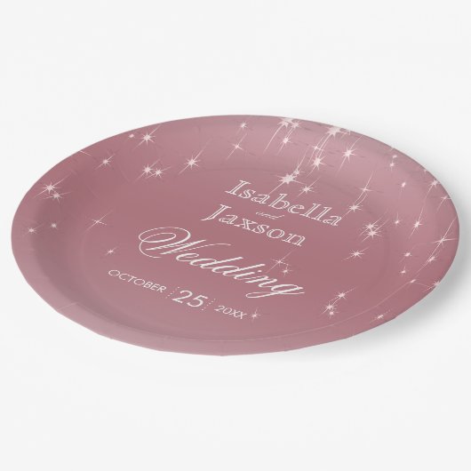 Rose Gold Star Lights Pappteller (Schrägansicht)