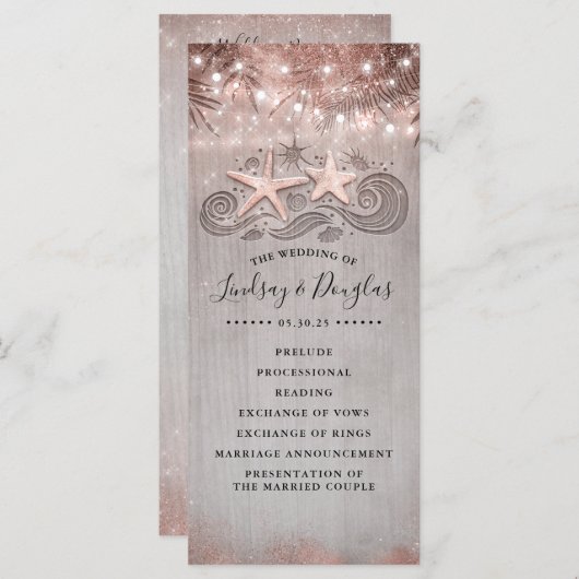 Rose Gold Starfish Couple Beach Hochzeitsprogramme Programm (Vorne/Hinten)