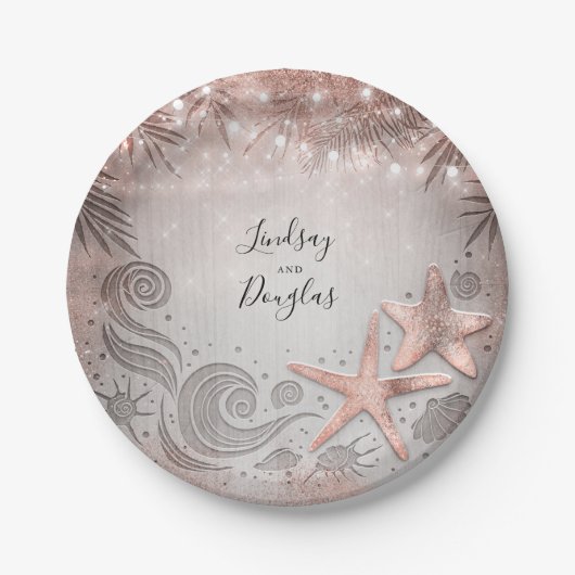 Rose Gold Starfish Tropical Beach Hochzeit Pappteller (Vorderseite)