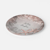 Rose Gold Starfish Tropical Beach Hochzeit Pappteller (Schrägansicht)