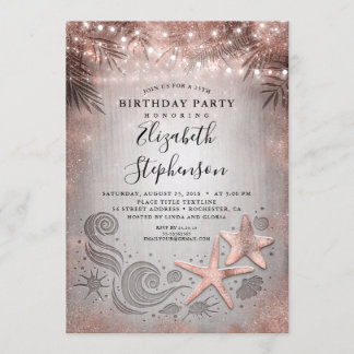 Rose Gold Starfish Tropical Beach Lights Geburtsta Einladung