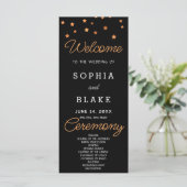 Rose Gold Stars Celestial Black Wedding Program (Stehend Vorderseite)
