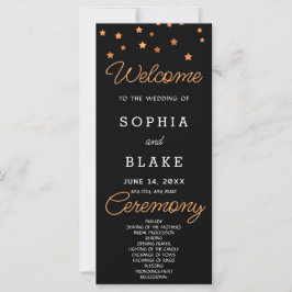 Rose Gold Stars Celestial Black Wedding Program