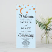 Rose Gold Stars Crescent Moon Blue Wedding Program (Stehend Vorderseite)