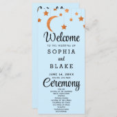 Rose Gold Stars Crescent Moon Blue Wedding Program (Vorne/Hinten)