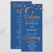 Rose Gold Stars Crescent Moon Blue Wedding Program (Vorne/Hinten)